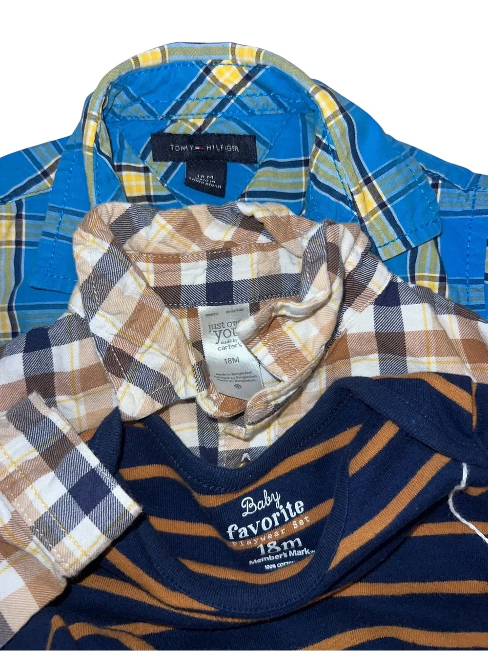 Carter's Blue and Yellow Plaid Button-Down Shirt & onesies 18M bundle